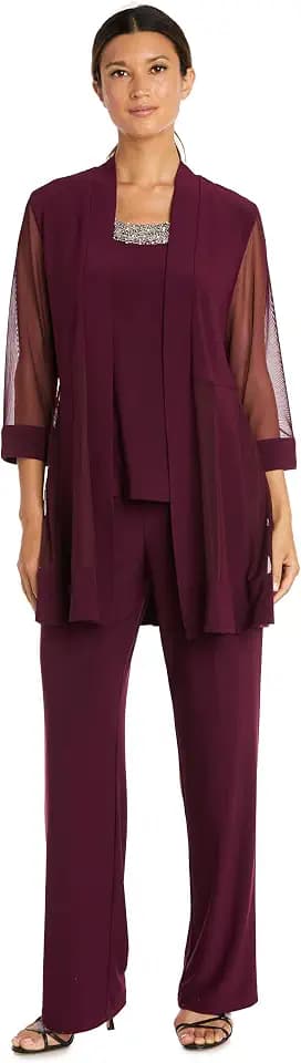 R&M Richards Women's Beaded Neck 2 Piece Pant Set
