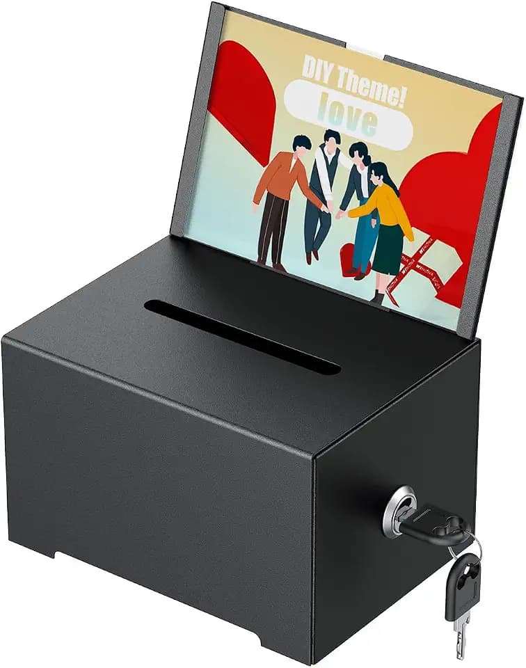 Uniclife schwarze Metall-Spendenbox mit Schlitz & Schloss,16,3 x 12 x 10 cm