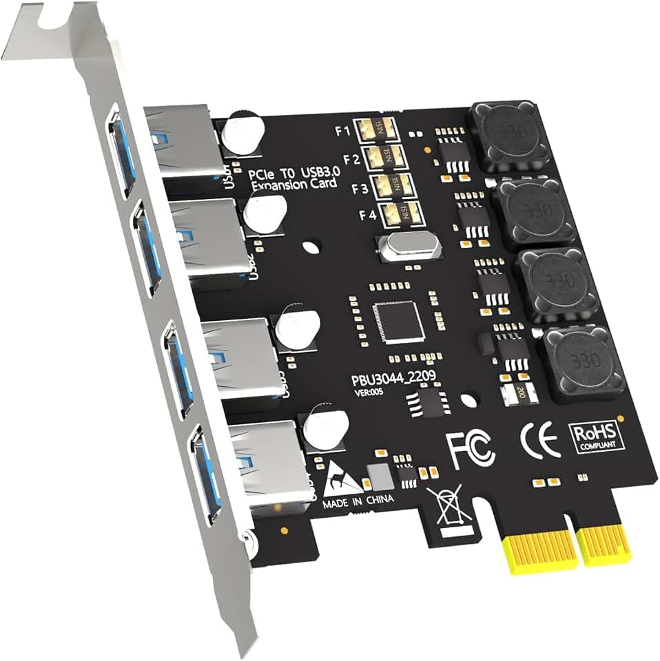 GLOTREND U3044 4-Port PCIe USB A Erweiterungskarte (USB 3.2 Gen 1), kompatibel mit Windows und Linux (Nicht kompatibel mit Mac OS)