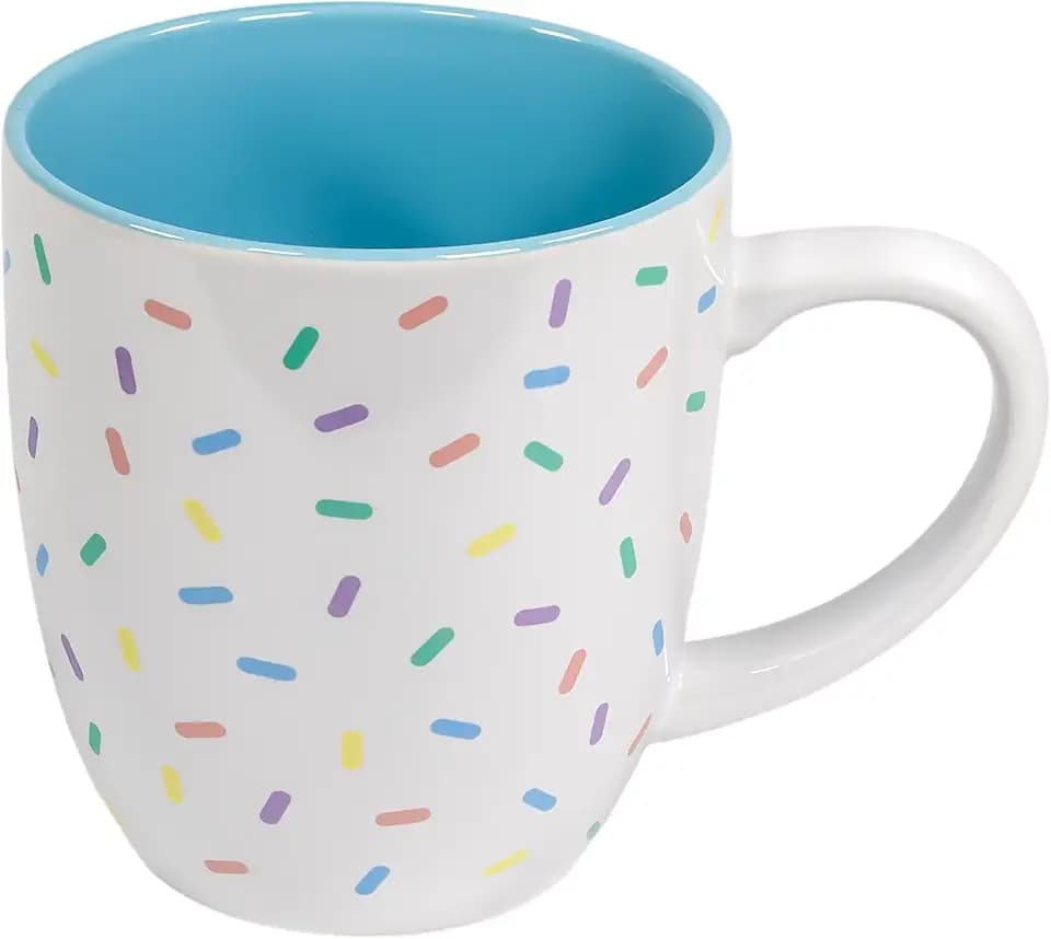 Poppy Blue Cute Coffee Mug with Pastel Sprinkles | Birthday Cake Coffee Cup Gift | Large White Ceramic Cup | Ice cream and Dunkin Donuts Coffee Mugs