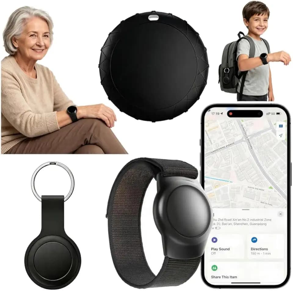 GPS Tracker for Kids, Real-Time GPS Tracking Device for Seniors w/Wearable Wristband & Keychain Design, No Monthly Fee/No SIM Card, Lightweight Locator Works w/iOS Find My（MFi Certified） Long Standby