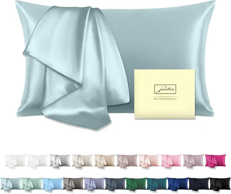Mulberry Silk Pillowcase for Hair and Skin Pillow Case with Hidden Zipper Soft Breathable Smooth Cooling Silk Pillow Covers for Sleeping (Haze Blue, King, 1Pcs)