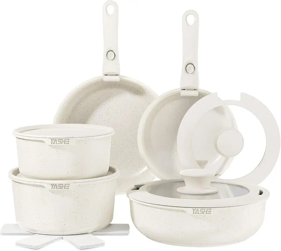 YASHE 15-teiliges Kochgeschirrset, Induktion, ungiftig, PTFE- und PFAS-frei