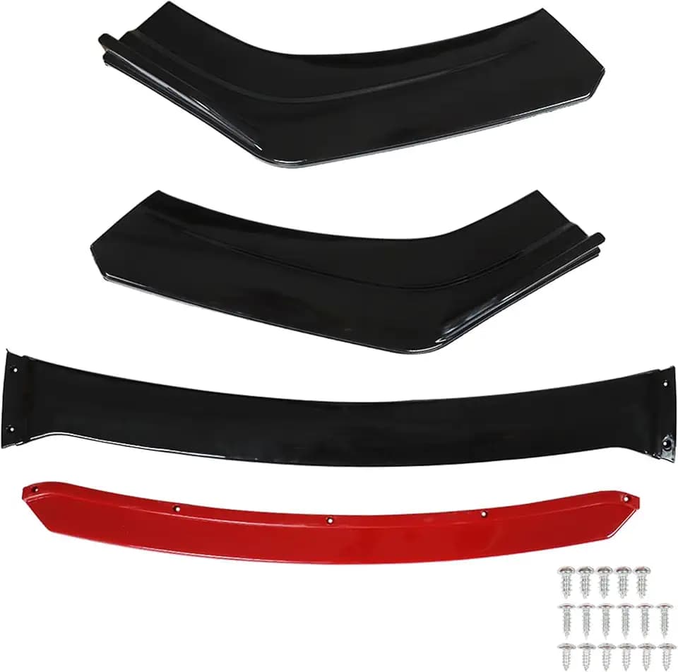 labwork 4 Pieces Universal Car Front Bumper Lip Spoiler Splitter Body Kit Bright Black Red Tongue