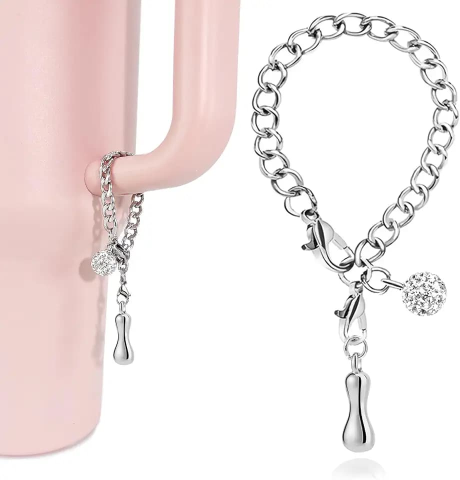 Silver Bubble Letter Charms for Stanley Cup Accessories - Designer Aesthetic Initial Cute Pendant for Water Bottle Tumblers Hydrojug Handle Preppy Jewelry Bracelets Personalized Keychain I