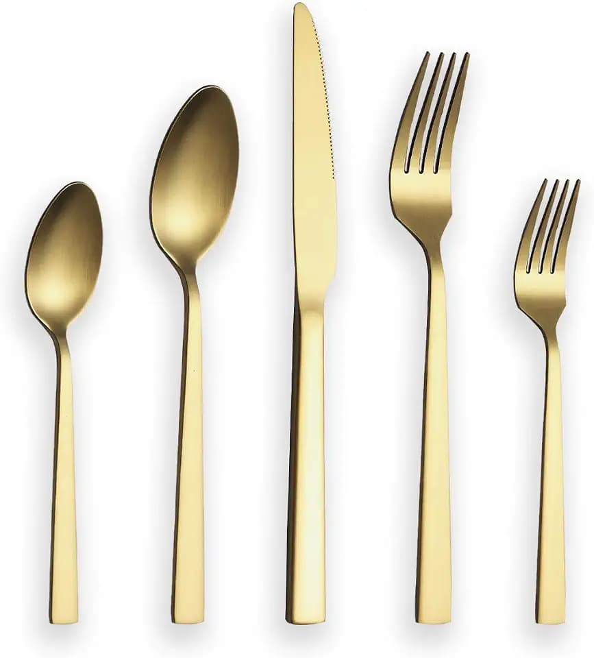 Berglander Besteckset 30-tlg. Mit goldener Titanbeschichtung, Edelstahlgoldenes Besteckset, Goldbesteckset, Service für 6 Personen (Mattgolden)