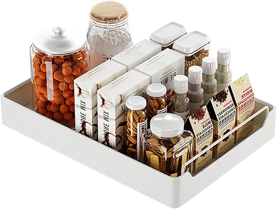 Teleskopschublade,slide Out Drawer Küchenschrank Organizer Mit Griff,ausziehbare Schublade Küche,küchen Gewürzregal Schubladen Organizer Organizer,teleskopschublade Zum Nachrüsten (Weiß)