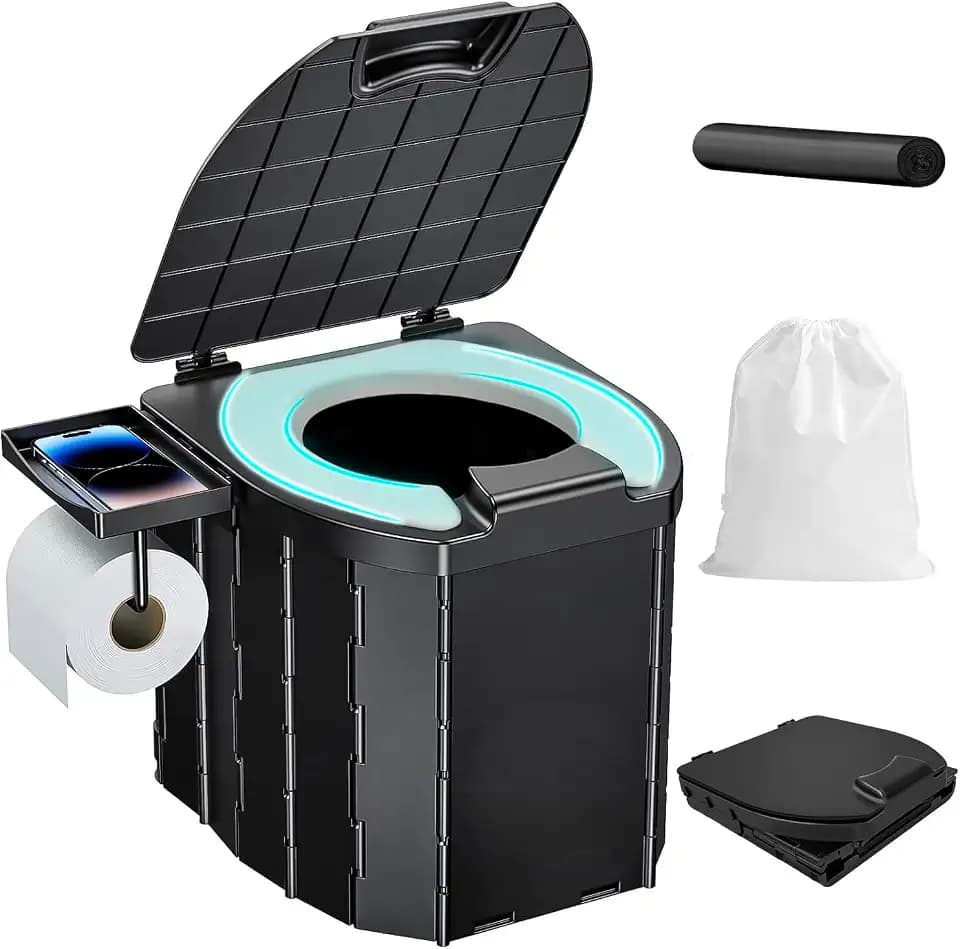 Campingtoilette mit Papierrollenhalter & Telefonablage,Weicher Toilettensitz mit Urin-Splash Guard,Max 200 kg Mobile Toilette WC,Klapptoilette für Camping Wandern