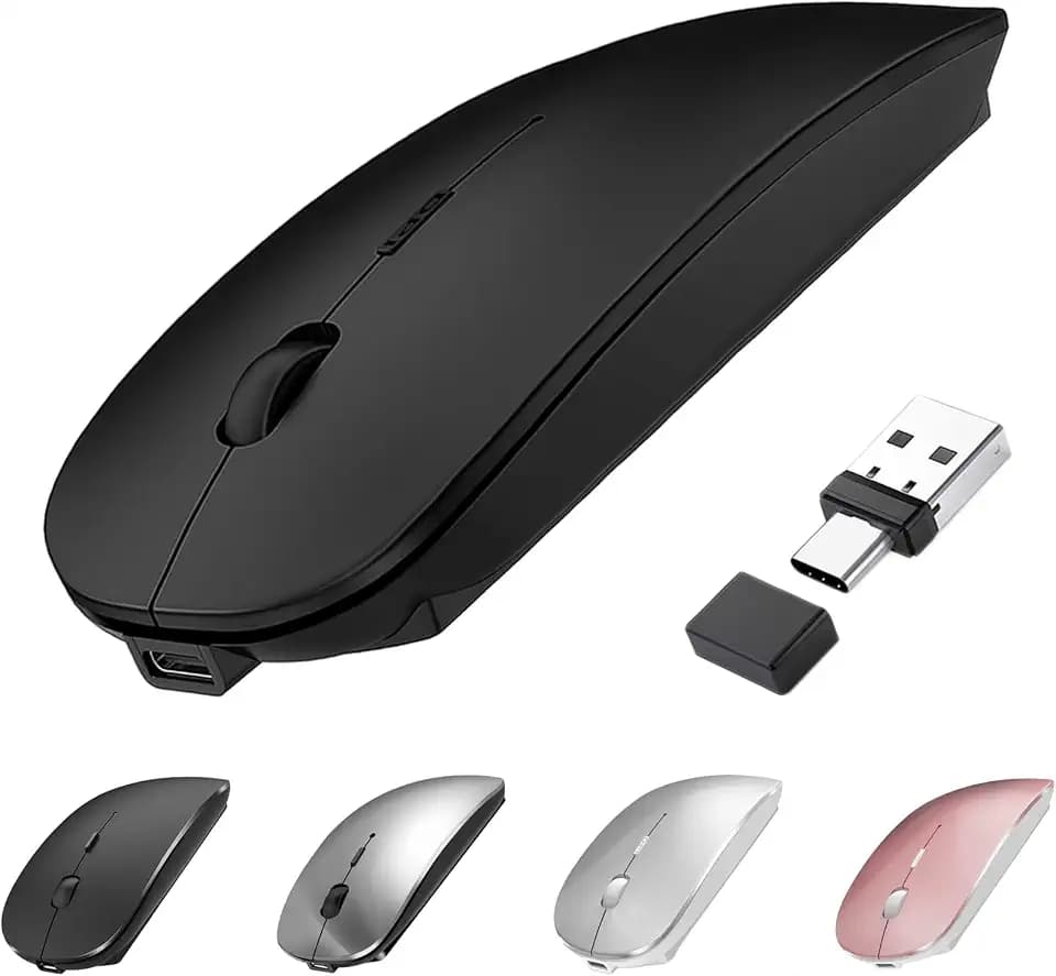 Bluetooth Wireless Mouse USB C for MacBook Air Pro iMac Laptop Desktop Computer, Wireless Rechargeable Silent C Mouse for Mac Desktop/iPad/Surface Pro (BT5.2/3.0, 2.4G USB A, Type-C Receiver)