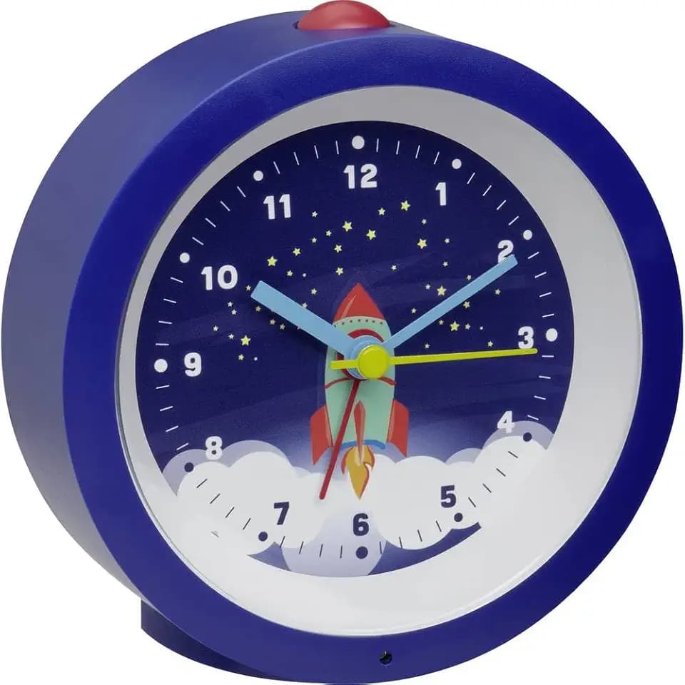 TFA Dostmann Analoger Wecker Kinder Rakete, 60.1033.06, für Astronauten, ohne Ticken, Weckalarm und Beleuchtung, als Geschenk für Schulkinder, Geburtstage und Weihnachten, blau