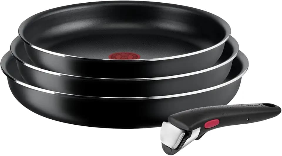 Tefal Ingenio Easy On 4-teiliges Pfannenset abnehmbarer Griff, 22/ 24/26 cm, stapelbar, platzsparend, Pfannen mit Antihaftversiegelung, einfache Handhabung und Reinigung, L15992