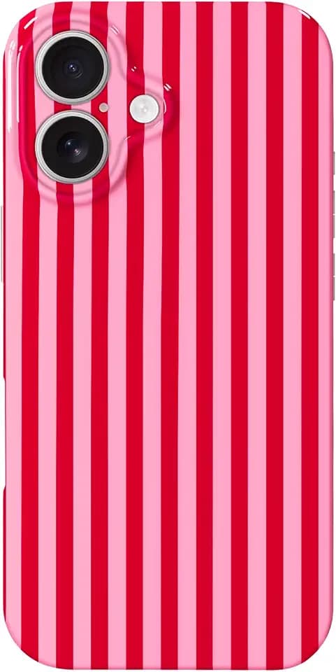 Hython for iPhone 16 Plus Case Cute Striped Aesthetic Design Simple Stripes Cover 6.7", Thin Slim Soft TPU Bumper Shockproof Rubber Protective Phone Cases for Women Girls Girly Boys, Pink and Red