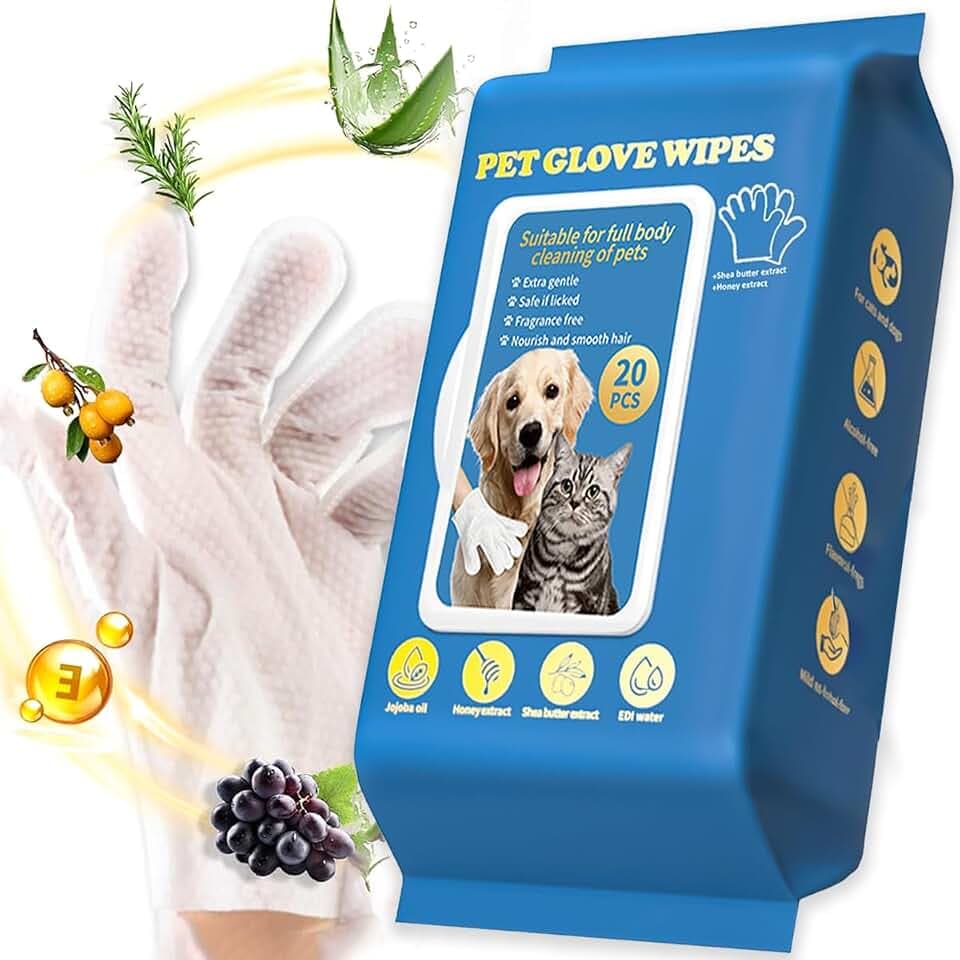 Reinigungshandschuhe für Hunde und Katzen, Reinigung und Desodorierung von Fellpflege-Handschuhen, Hunde- und Katzenhaaren, Gesicht, Ohren, Augen und Pfotenreiniger, Haustierpflegetücher, pflegendes