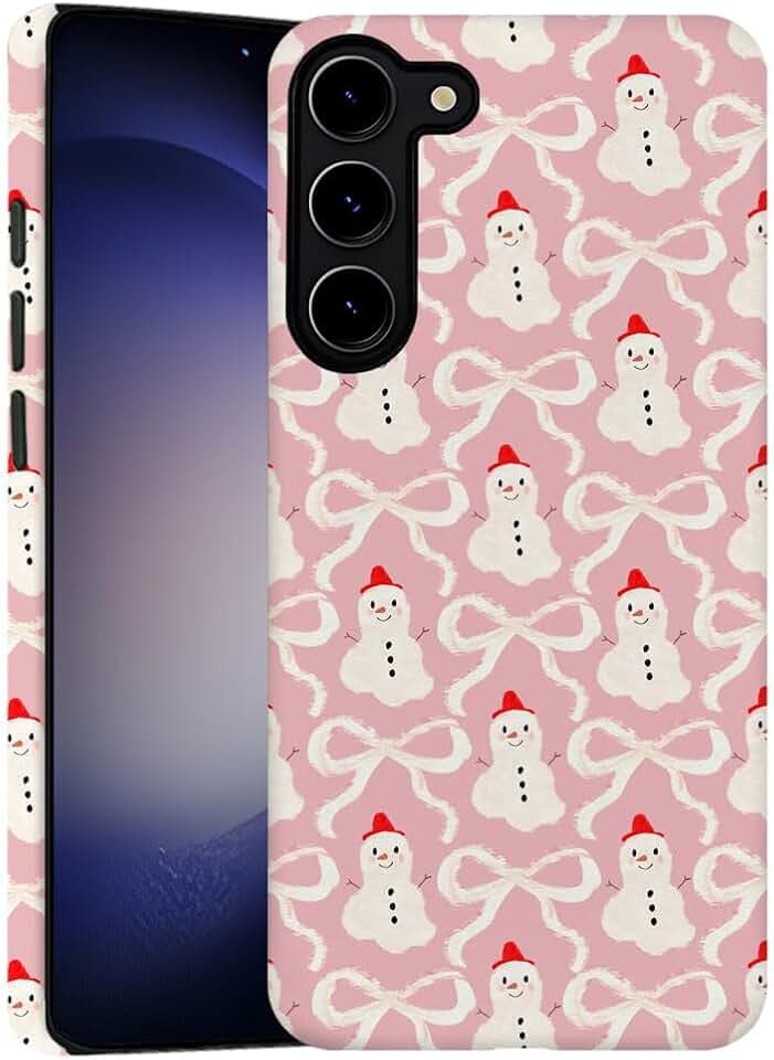 DAIZAG Case for Samsung Galaxy S23,Christmas Snowman Pink Bow Phone Case Durable Frosted Double-Layer Protection Cover for Women Girl