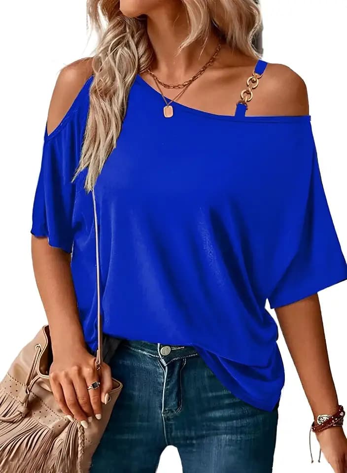 LEIYEE Womens Summer Black Cold Off Shoulder Tops 2026 Sexy Casual Cute Short Sleeve Loose Fit T Shirts Blouse
