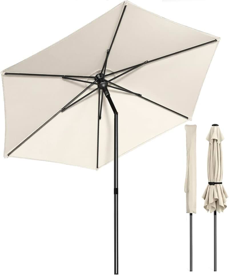 VOUNOT® Sonnenschirm 270 cm knickbar UV 50+ Sonnenschutz Gartenschirm Balkonschirm Marktschirm mit Windöffnung inkl. Tragetasche für Garten Terrasse Balkon Camping Strand