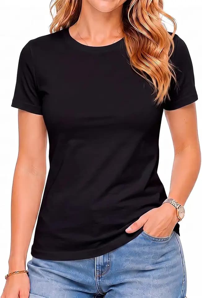 Women's 100% Cotton Crew Neck T-Shirt Regular Fit Short Sleeve Tee