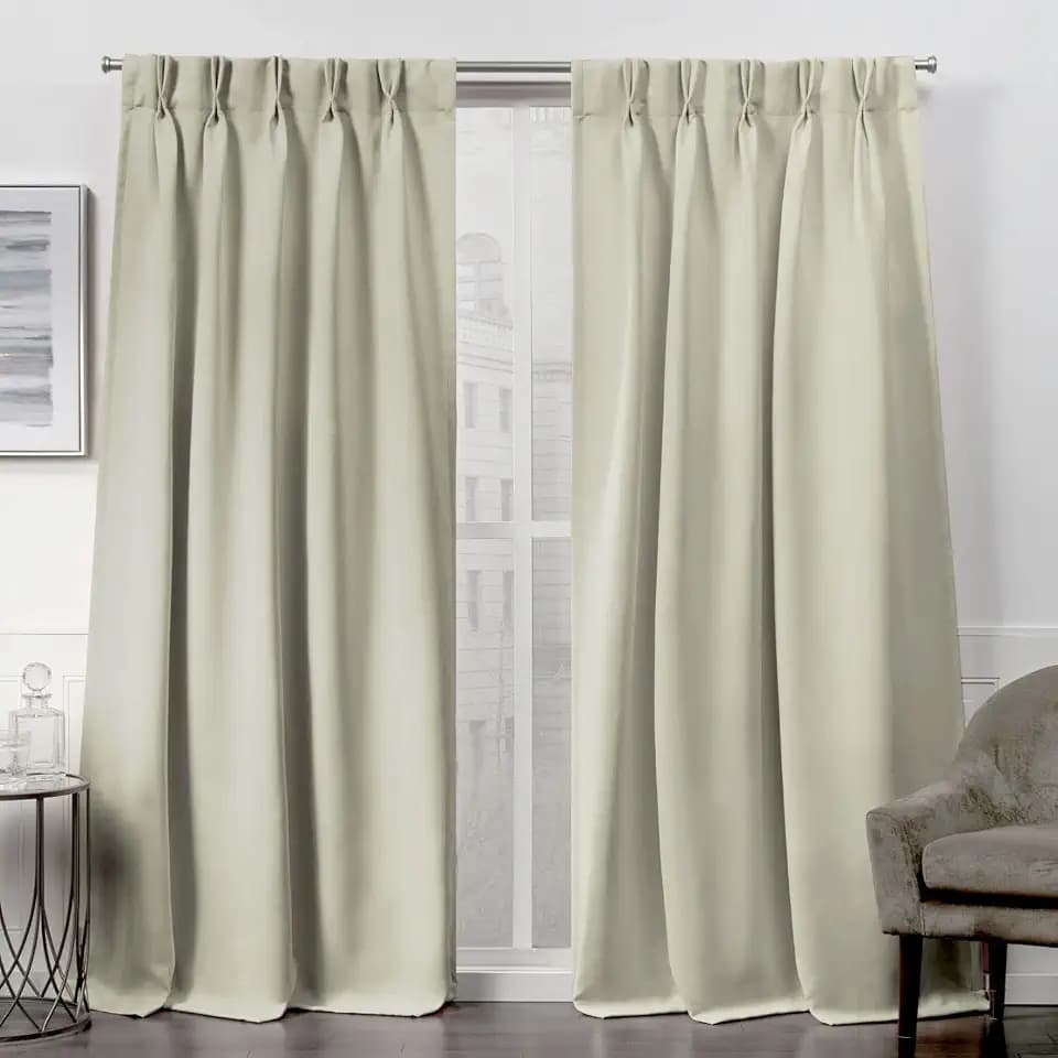 Exclusive Home Sateen Twill Woven Room Darkening Blackout Pinch Pleat/Hidden Tab Top Top Curtain Panel Pair, 96" Length, Linen