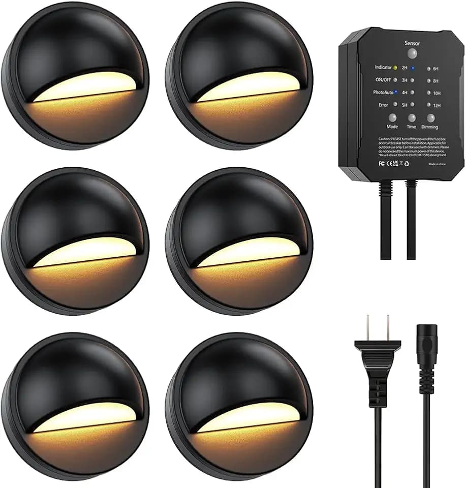 Low Voltage Deck Lights with Transformer Photocell Sensor Dimmable and Timer IP67 Waterproof Fence Lights UL Listed Wire for Outdoor Garden Patio Landscape Holidays Lighting Warm White 6Packs