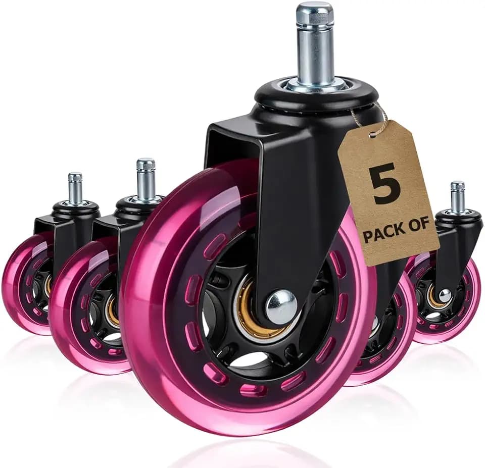 Dark Pink Office Chair Wheels, 3 Inch Heavy-Duty Rubber Wheels for Office Chairs, Computer Gaming Desk Wheels Smooth Rolling for Hardwood Carpet Tile Floors, 11 * 22mm
