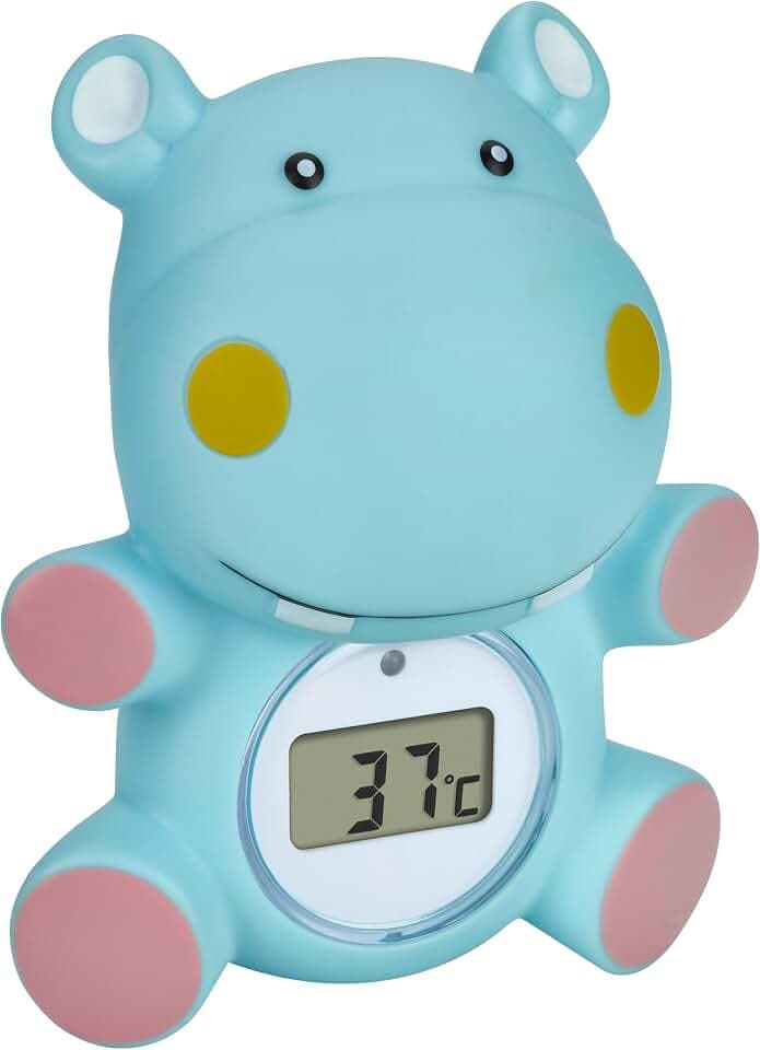 TFA Dostmann Digitales Badethermometer für Babys, 30.2034.14, HIPPO, auch für Kinder/Senioren geeignet, auch für Pools/Whirlpools, in Nilpferd Form, 9,8 cm hoch, blau