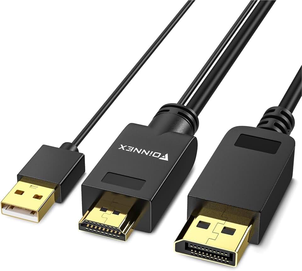 FOINNEX HDMI auf DisplayPort Kabel, 4K@60Hz HDMI zu DisplayPort Cable mit USB/Audio, HDMI in zu DP Out Adapter Kabel Aktiv HDMI to Display Port Cable für Xbox 360 PS4 PS3 NS Mac Mini, 2M