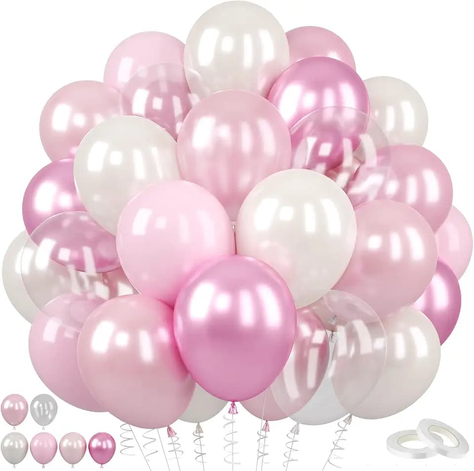 Pink White Balloons, 60 Pcs Pearl Pink for Girls Birthday Baby Shower Party