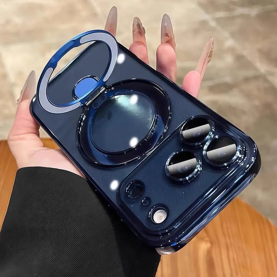 QSIETSPY Magnetic Case for iPhone 17 Pro Max with Invisible Stand [Military Drop Protection][Compatible with MagSafe] Full Camera Protection Clear Soft TPU for iPhone 17 ProMax case 6.9" - Blue