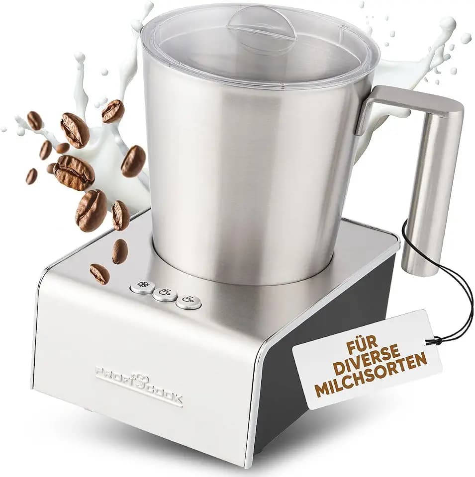 ProfiCook® Milchaufschäumer mit Heiß- und Kaltfunktion | Milchaufschäumer elektrisch mit 6 Funktionen | Milchschäumer für div. Milchsorten geeignet | ca. 500ml Schaum | Edelstahlgehäuse | PC-MS 1032