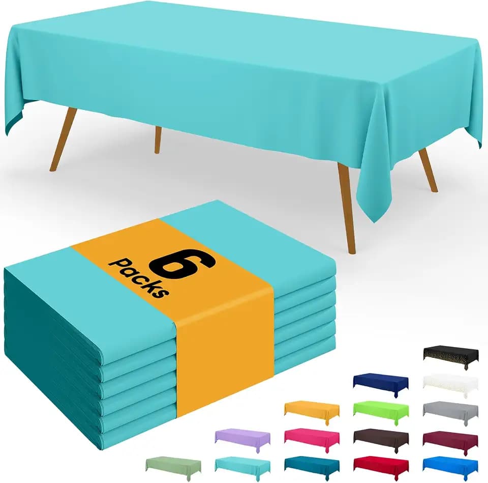 Smiry Disposable Table Cloth - 6 Pack, 54 x 108 Inch Waterproof Rectangle Tablecloths for Parties, Decorative Plastic Table Cover, Leakproof & Sturdy, Teal