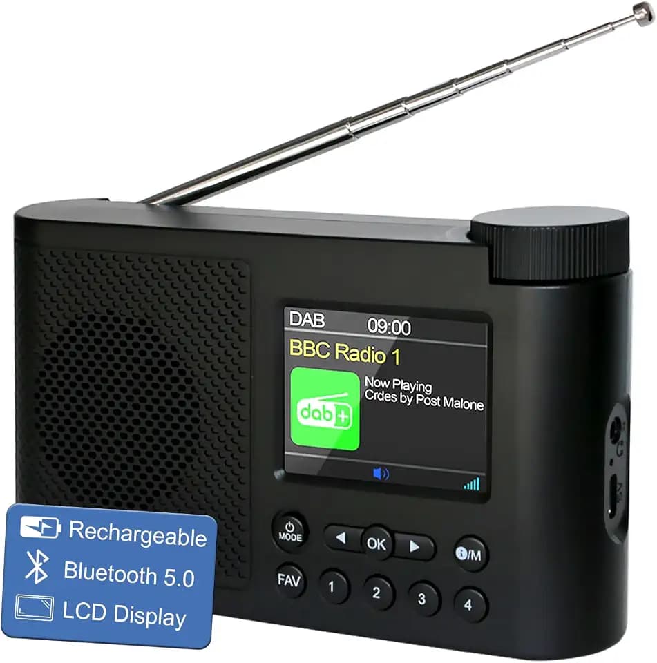 Tragbares DAB Radio Klein, DAB Plus Radio mit Bluetooth, Kofferradio Akku