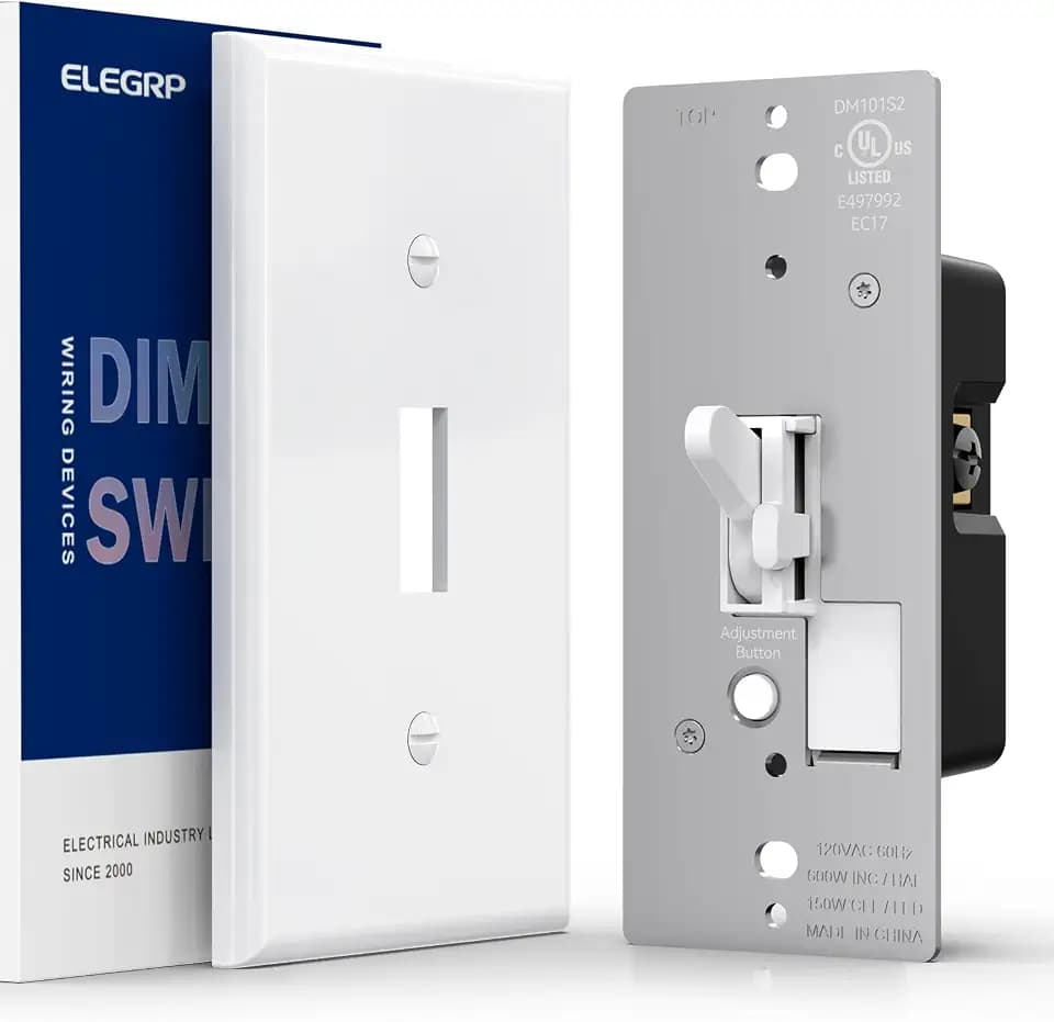 ELEGRP Digital Toggle Dimmer Switch for Dimmable LED, CFL and Incandescent Light Bulbs, Single Pole or 3-Way Toggle LED Dimmer Light Switch, Wall Plate Included, UL Listed, 1 Pack, White