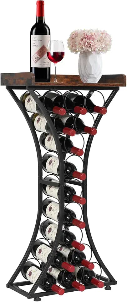 VEVOR Weinregal für 15 Flaschen, freistehendes Flaschenregal mit 20kg Gesamtbelastbarkeit & Glashalter & Holzplatte, Weinflaschenständer für Küche Weinkeller Bar Wohnzimmer,Weinflaschenhalter Schwarz