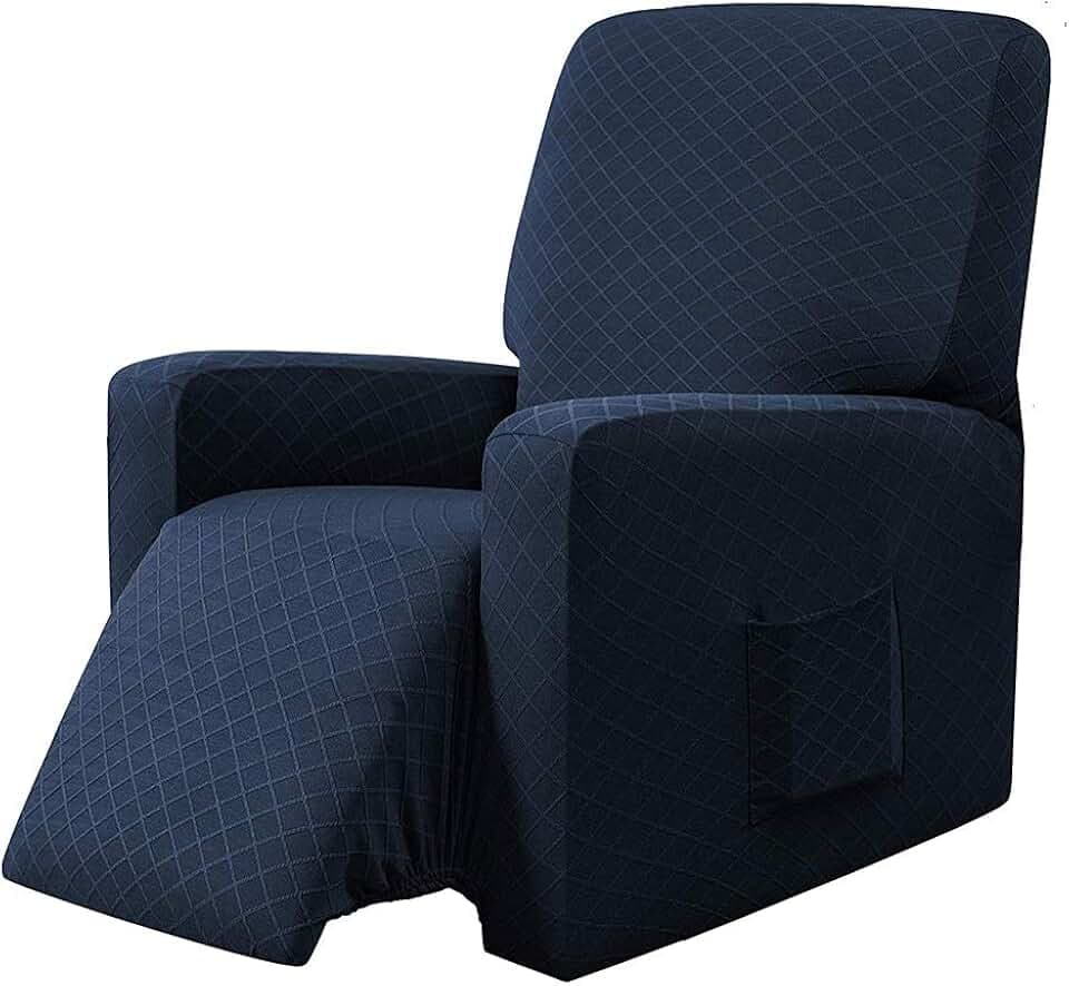 EBETA Sesselbezug Sesselüberwürfe Komplett Sesselschoner, Sesselhussen Elastisch Schonbezug Relaxsesselbezüge Stretch Liegesesselbezug mit Taschen (Dunkelblau)