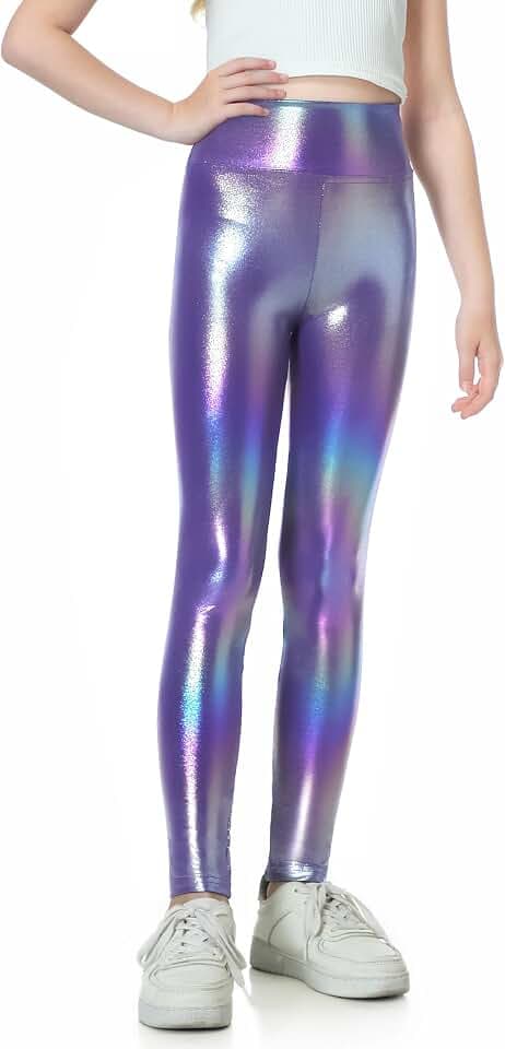 Gnainach Girls Metallic Leggings High Waist Shiny Stretch Yoga Pants