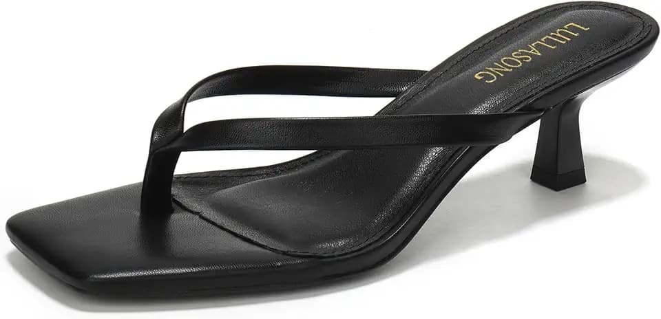 LULLASONG Women's Kitten Heels Sandals Square Open Toe Flip Flop Heels 1.8-2 Inch Heeled Sandals for Women