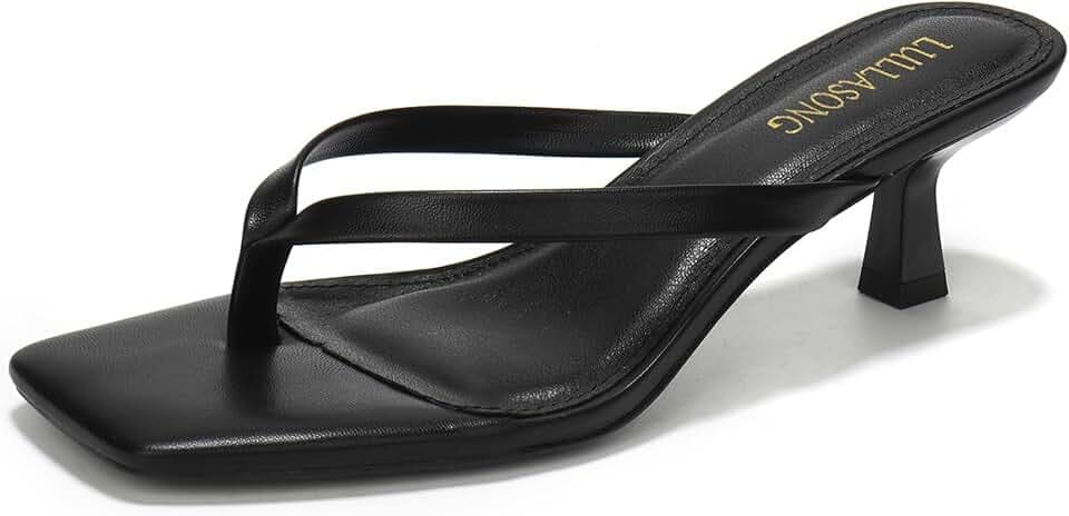 LULLASONG Women's Kitten Heels Sandals Square Open Toe Flip Flop Heels 1.8-2 Inch Heeled Sandals for Women