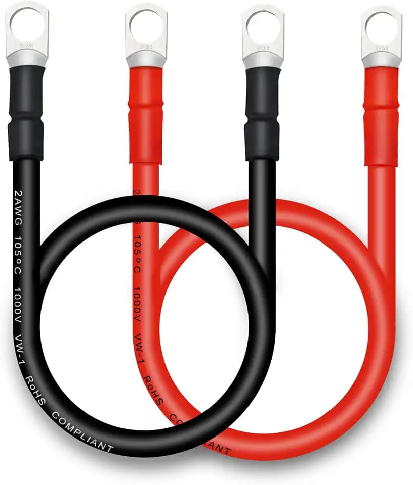 2PCS 2AWG Battery Cable, 18inch Battery Cables with 3/8” Copper Terminals