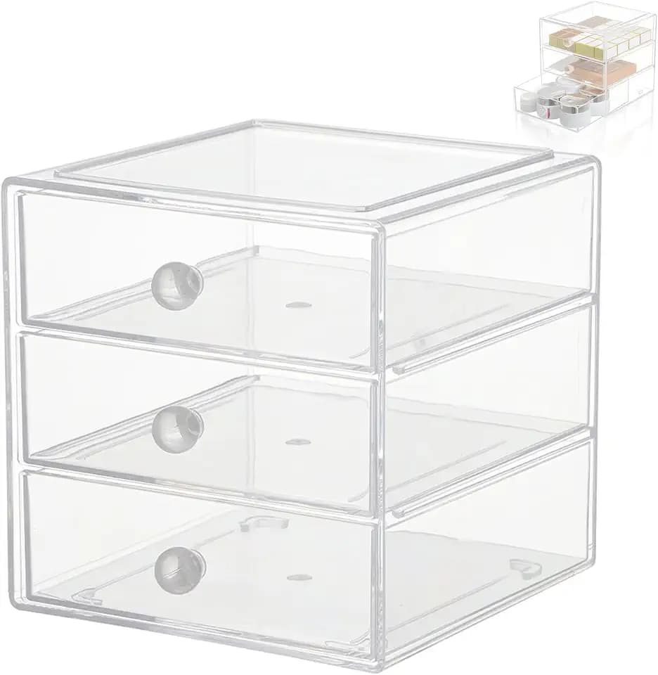 Kosmetik Organizer Schubladen: Acryl Make Up Organizer Transparenter Aufbewahrungsbox mit 3 Schubladen, Orgenizerboxen Schminke Stapelbarer Schubladenbox für Kosmetik, Hautpflege, Badezimmer, Schmuck
