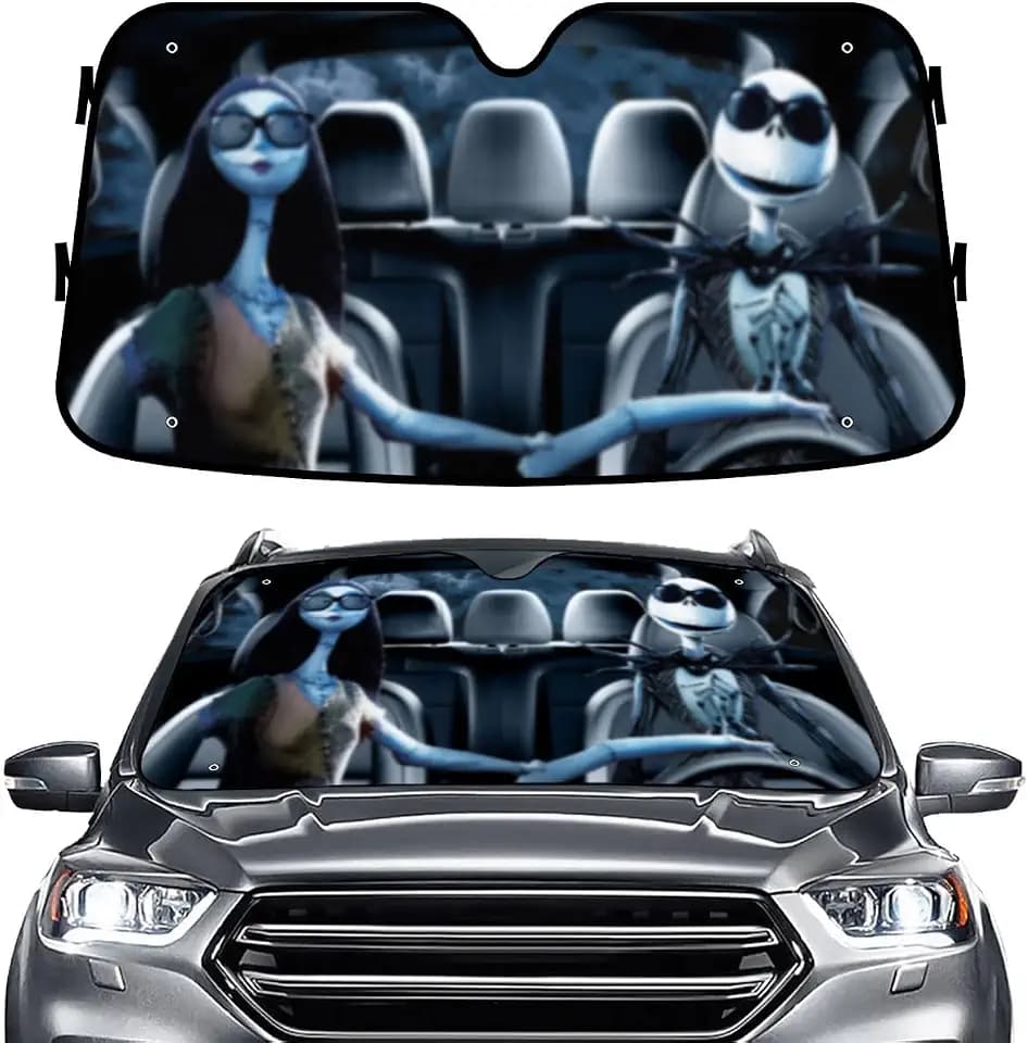 GENANY Gothic Skeleton Fantasy Windshield Cover for Car SUV Truck (55x30 Inches), Foldable Heat Shield, Shades for Front Windows, Protector Blocks UV, Car Decor