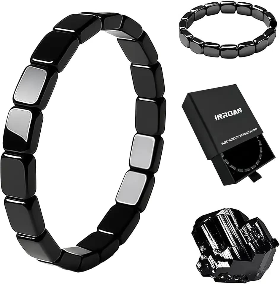 Hematite Bracelet for Men, Natural Hematite Stone Bead Elastic Therapy Pulseras para Hombres, Motivational Gift for Confidence & Strength, Mens Bracelet
