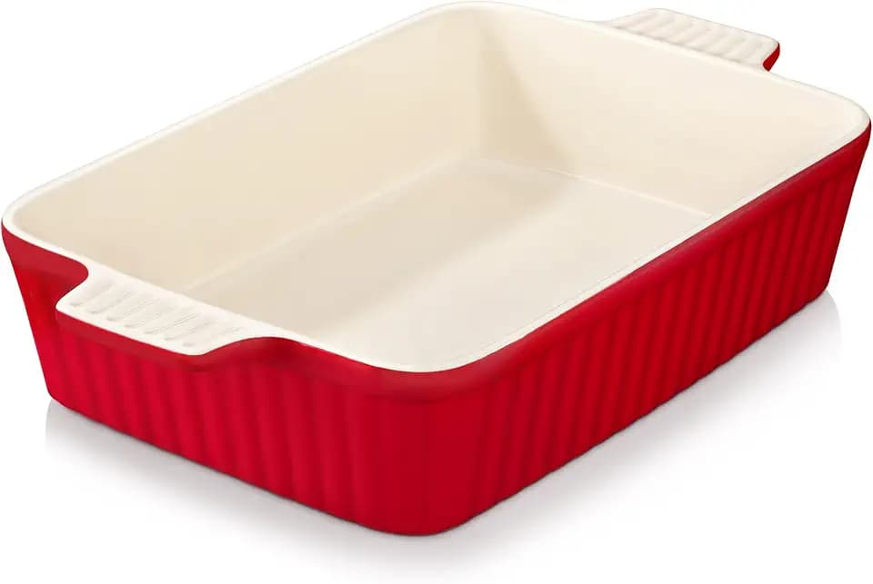 MALACASA Auflaufform Groß, 40 cm Rechteckig Ofenform mit Griffen, Rot