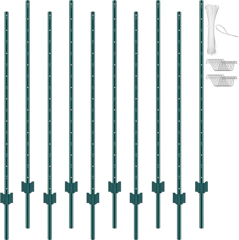 VEVOR Zaunpfosten 152,4 cm, 10er-Set Metallzaunpfosten, Weidezaunpfahl aus Kohlenstoffstahl hochwertige Zaunpfähle für Wildzaun, Weidezaun, Drahtzaun, Maschendrahtzäune, Wildschutzzaun