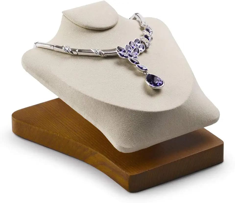 Oirlv Solid Wood Necklace Display Bust Showcase Stand Creamy-White