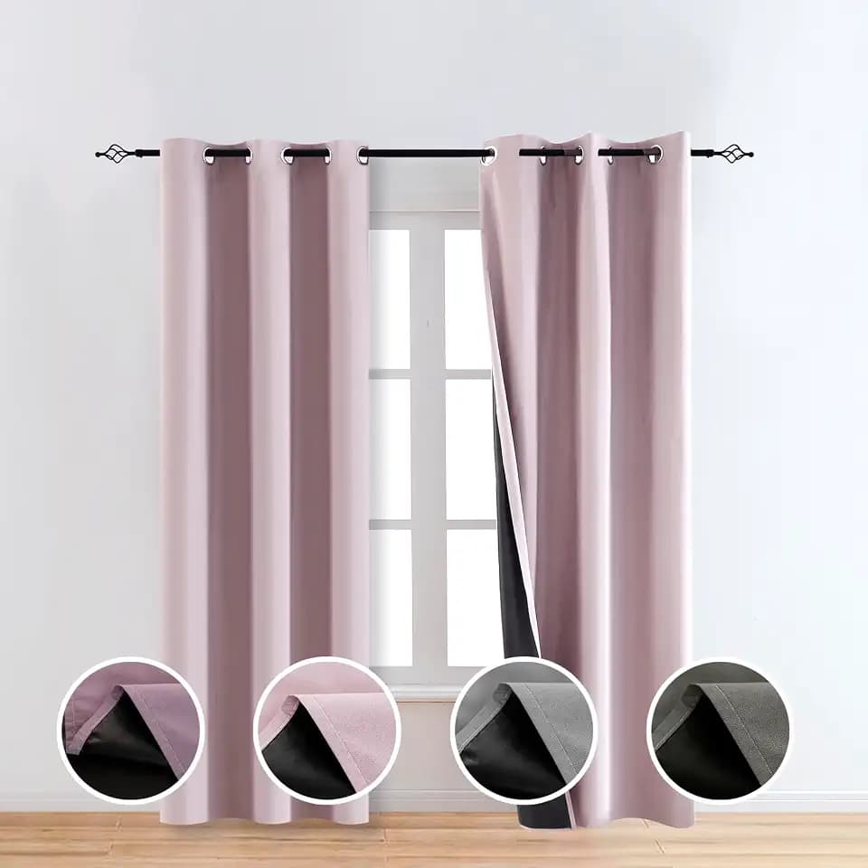 100% Pink Blackout Curtains for Bedroom,Room Darkening Curtains 84 inches Long,Black Out Curtains for Living Room,Living Room Curtains Thin Blackout Curtains,38 Wide,2 Panels