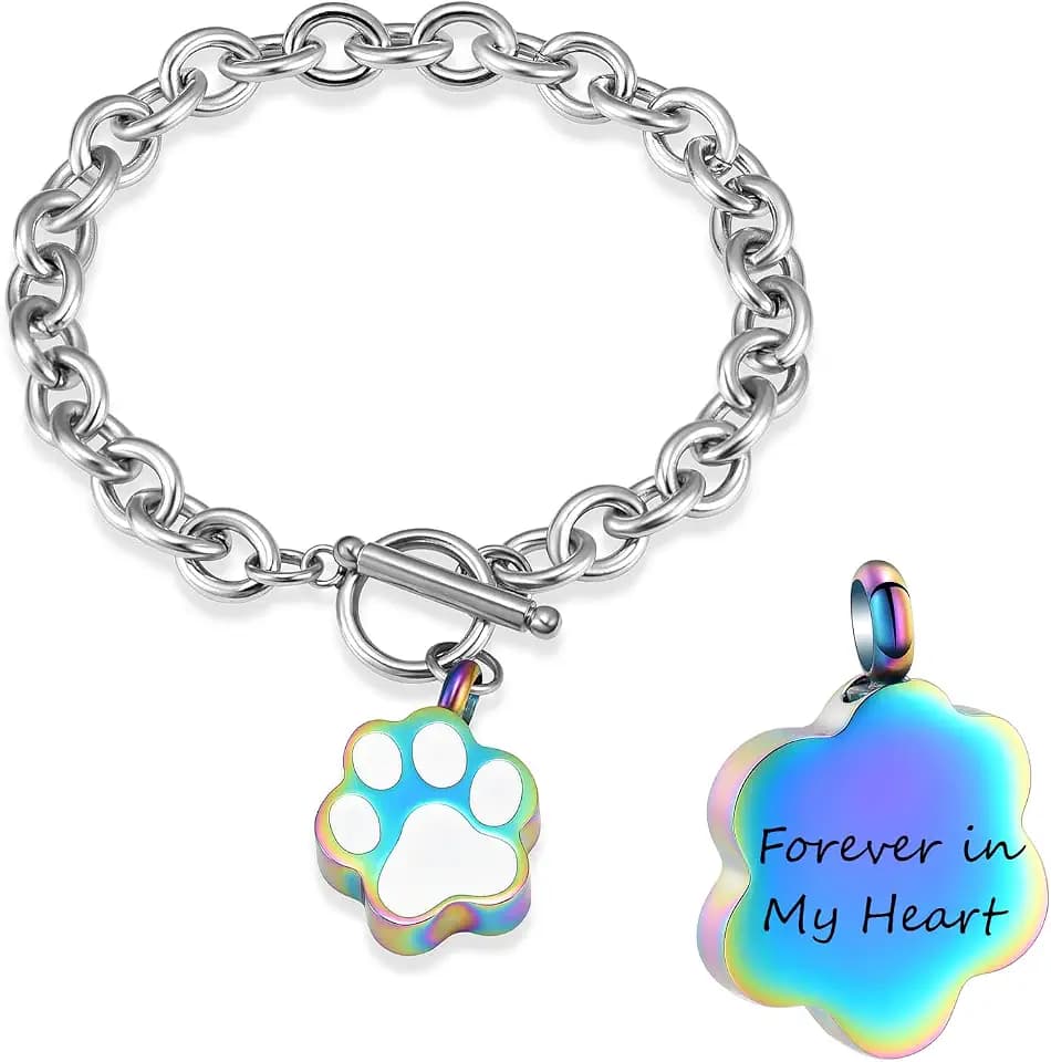 Minicremation Dog Paw Print Cremation Jewelry for Ashes Memorial Urn Bangle for Pet Stainless Steel Urn Bracelet Ashes Holder
