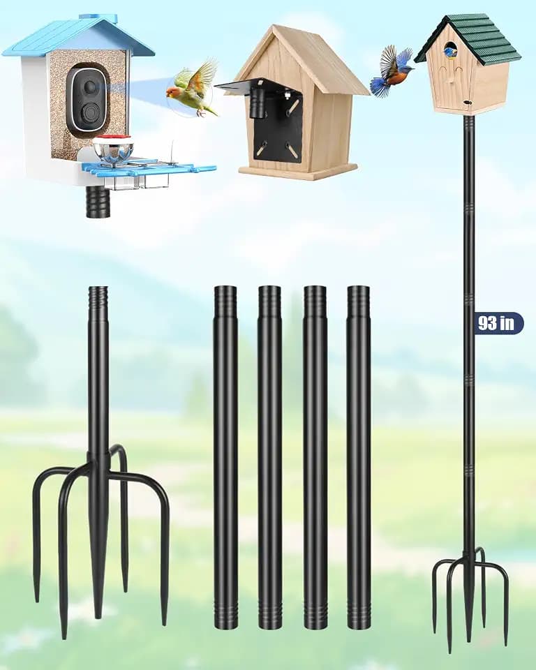 Smart Bird Feeder Pole Stand, 93 Inch Bird House Pole for Outdoors Heavy Duty Adjustable Mounting Pole for Smart Bird Feeder with 1 Inch Dia Bird Feeder Post Weather Station, Black