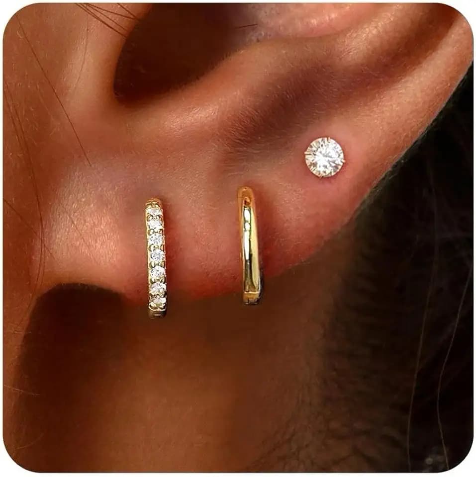 Small Gold Huggie Hoop Stud Earrings for Women Hypoallergenic Ear Stack Set