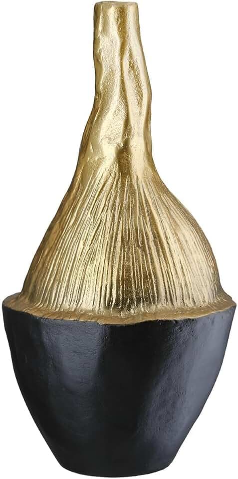 GILDE Vase Prero aus Aluminium - rund - strukturiert - goldfarben/schwarz - Höhe 36cm x Ø 18 cm - wasserdichte Blumenvase