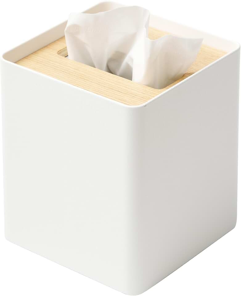 Yamazaki 5180 RIN Tissue Case Square, White, Steel/Wood, 13 x 13 x 15.5 cm
